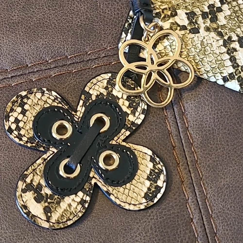 Lauren Ralph Lauren Polo Faux Reptile Wristlet Wallet Flower Dangles Designer
